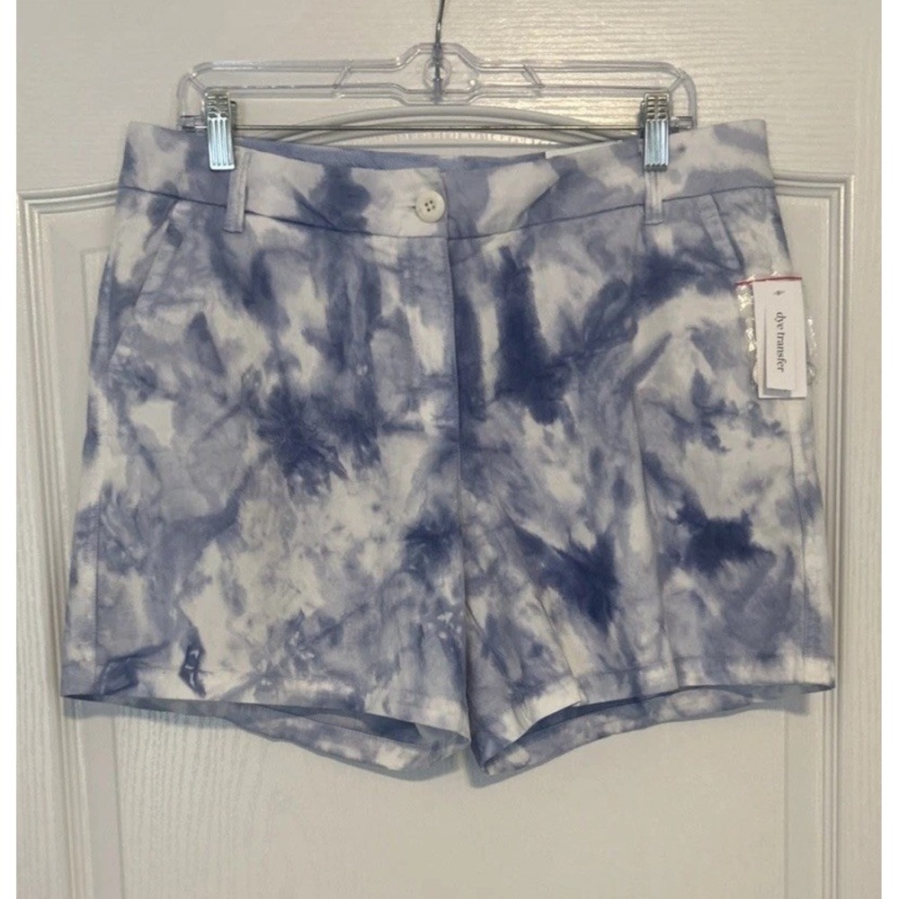 Crown & Ivy Womens Blue Tie Dye Chino Shorts Size 10 Caroline Shelby 5in NEW